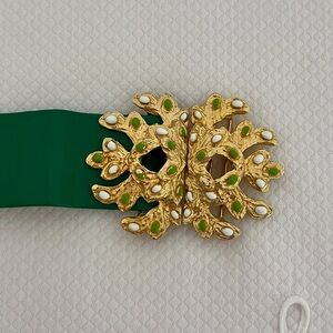 Mimi di N 1973 Elegant Green Belt with Decorative Gold Buckle